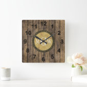 Rustic Wood Kijk Planks #1 Steampunk 3 Monogram Vierkante Klok (Huis)