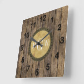 Rustic Wood Kijk Planks #1 Steampunk 3 Monogram Vierkante Klok (Hoek)