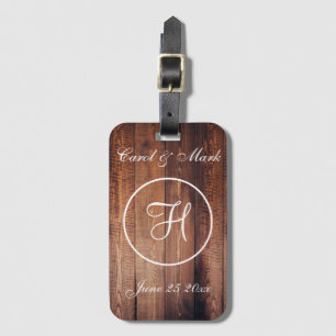 Rustic Wood Kijk Wedding Monogram Bagagelabel