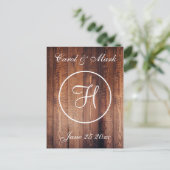 Rustic Wood Kijk Wedding Monogram Briefkaart (Staand voorkant)