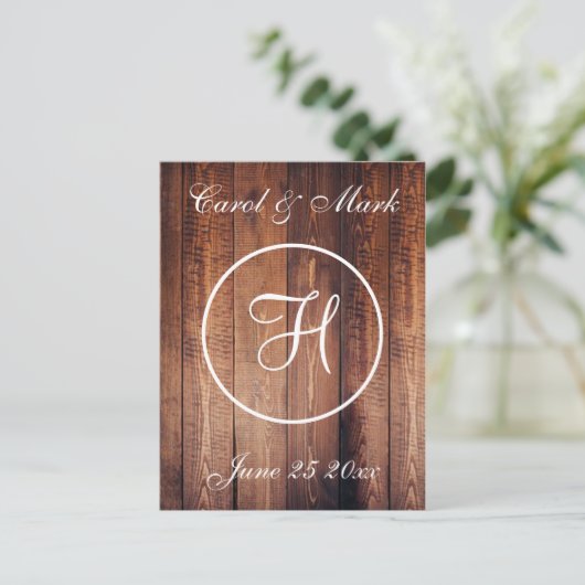 Rustic Wood Kijk Wedding Monogram Briefkaart (Staand voorkant)