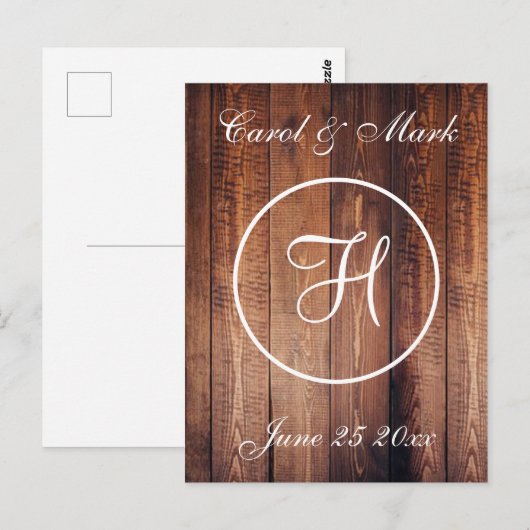 Rustic Wood Kijk Wedding Monogram Briefkaart (Voorkant / Achterkant)