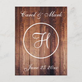 Rustic Wood Kijk Wedding Monogram Briefkaart
