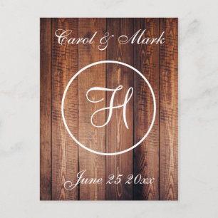 Rustic Wood Kijk Wedding Monogram Briefkaart