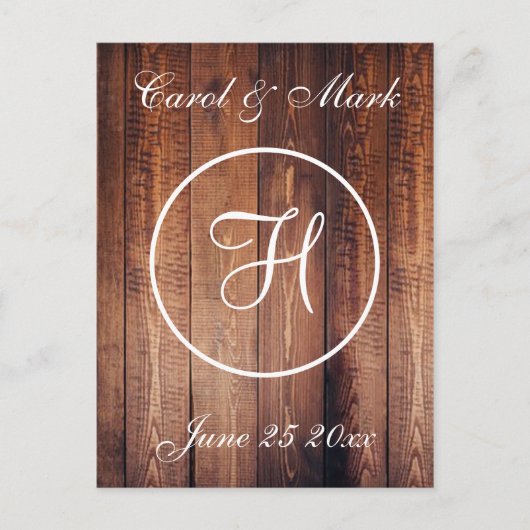 Rustic Wood Kijk Wedding Monogram Briefkaart (Voorkant)