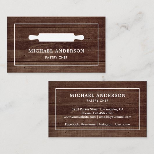 Rustic Wood Kitchen White Rolling Pin Pastry Chef Visitekaartje (Voorkant / Achterkant)