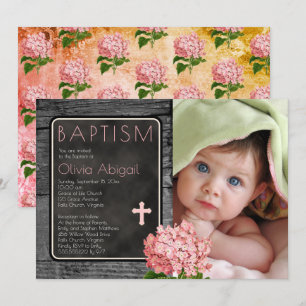 Rustic Wood   Koolbord Floral foto's Baptisme Kaart