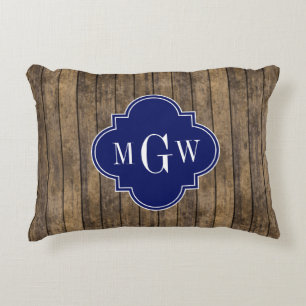 Rustic Wood L Planken #1 Navy Quatrefoil 3 M'gram Decoratief Kussen