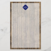 Rustic Wood L Planks #1 Navy Quatrefoil 3 M'gram Briefpapier (Voorkant)
