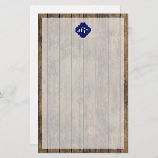 Rustic Wood L Planks #1 Navy Quatrefoil 3 M'gram Briefpapier (Voorkant / Achterkant)