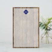Rustic Wood L Planks #1 Navy Quatrefoil 3 M'gram Briefpapier (Staand voorkant)