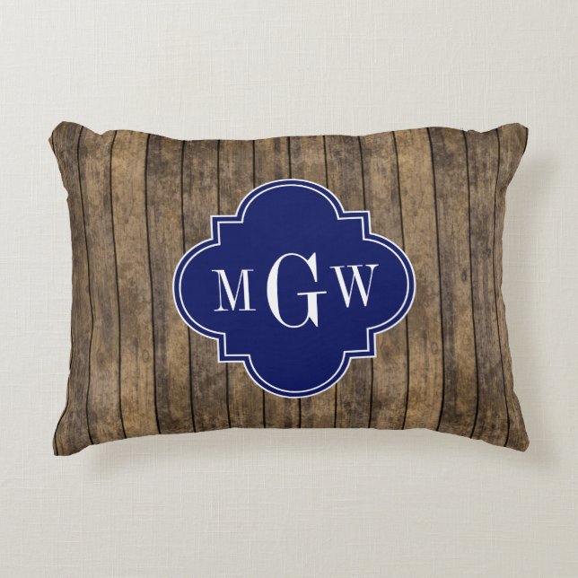 Rustic Wood L Planks #1 Navy Quatrefoil 3 M'gram Decoratief Kussen (Voorkant)