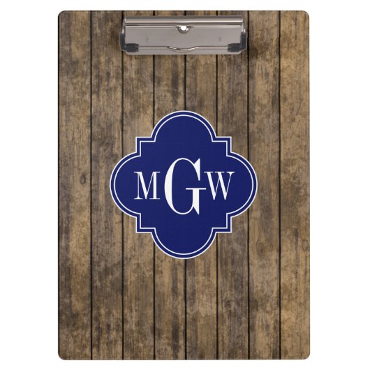 Rustic Wood L Planks #1 Navy Quatrefoil 3 M'gram Klembord (Voorkant)