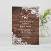Rustic Wood Lace 16e verjaardagsfeest uitnodiging (Staand voorkant)