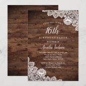 Rustic Wood Lace 16e verjaardagsfeest uitnodiging (Voorkant / Achterkant)