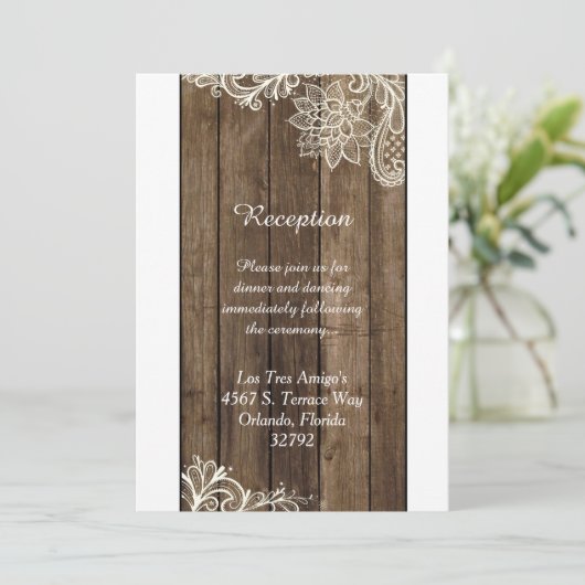 Rustic Wood Lace 3.5x7 Wedding Reception Kaart (Staand voorkant)