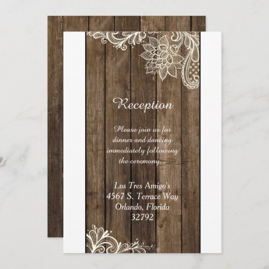 Rustic Wood Lace 3.5x7 Wedding Reception Kaart (Voorkant / Achterkant)