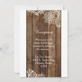 Rustic Wood Lace 3.5x7 Wedding Reception Kaart