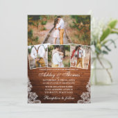 Rustic Wood Lace 4 Foto Weddenschap Kaart (Staand voorkant)