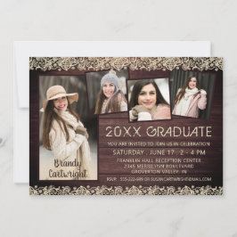 Rustic Wood Lace 5 Photo Collage Afstuderen Kaart