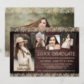 Rustic Wood Lace 5 Photo Collage Afstuderen Kaart (Voorkant / Achterkant)