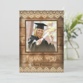 Rustic Wood Lace Afstuderen Foto Dank u Bedankkaart (Staand voorkant)