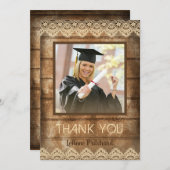 Rustic Wood Lace Afstuderen Foto Dank u Bedankkaart (Voorkant / Achterkant)