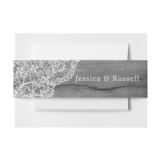 Rustic Wood Lace B&W Wedding Uitnodigingen Wikkel (Voorkant Voorbeeld)