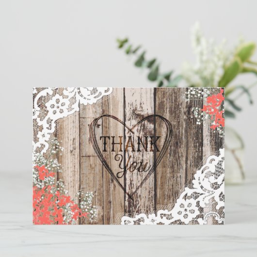 Rustic Wood Lace Baby's Breath Heart Hartelijk dan Bedankkaart (Staand voorkant)