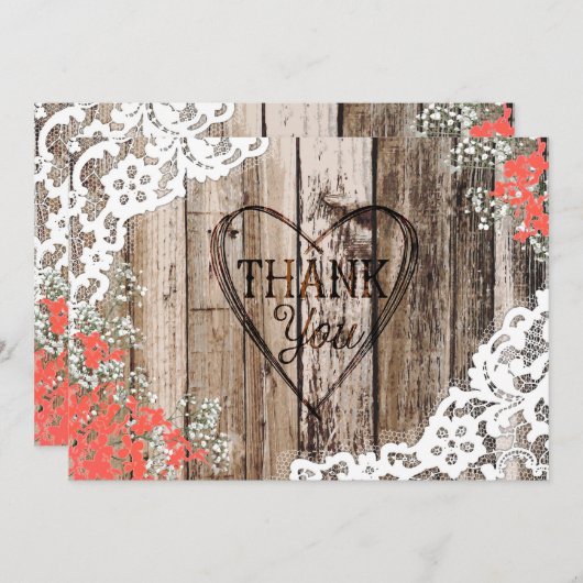 Rustic Wood Lace Baby's Breath Heart Hartelijk dan Bedankkaart (Voorkant / Achterkant)