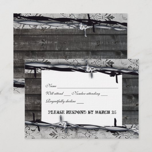 Rustic Wood Lace Barbed Wire rsvp (Voorkant / Achterkant)