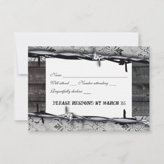 Rustic Wood  Lace Barbed Wire rsvp Kaartje (Voorkant)