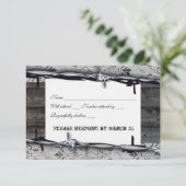 Rustic Wood  Lace Barbed Wire rsvp Kaartje (Staand voorkant)