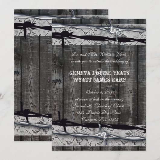 Rustic Wood Lace Barbed Wire Wedding Kaart (Voorkant / Achterkant)