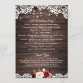 Rustic Wood Lace Blush Burgundy Wedding Programme Programmakaart (Achterkant)