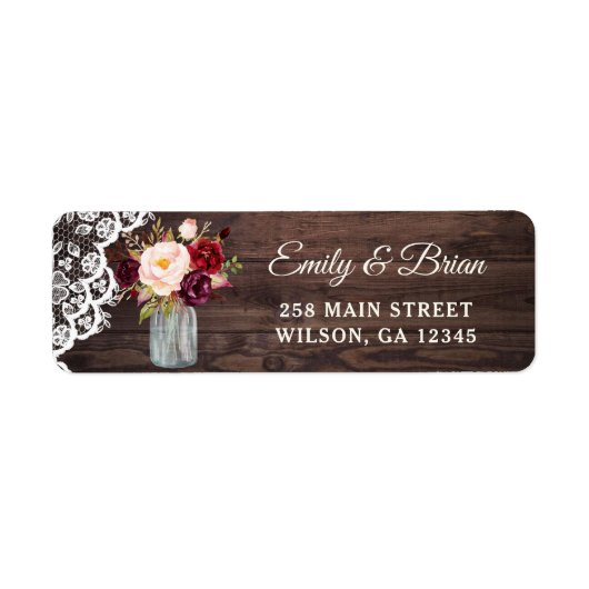Rustic Wood Lace Blush Mason Jar Address Label (Voorkant)