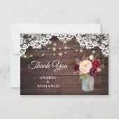 Rustic Wood Lace Blush Mason Jar Wedding Bedankt (Voorkant)