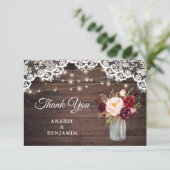 Rustic Wood Lace Blush Mason Jar Wedding Bedankt (Staand voorkant)