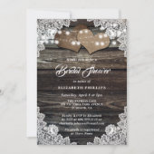 Rustic Wood Lace Burlap Hearts Vrijgezellenfeest Kaart (Voorkant)