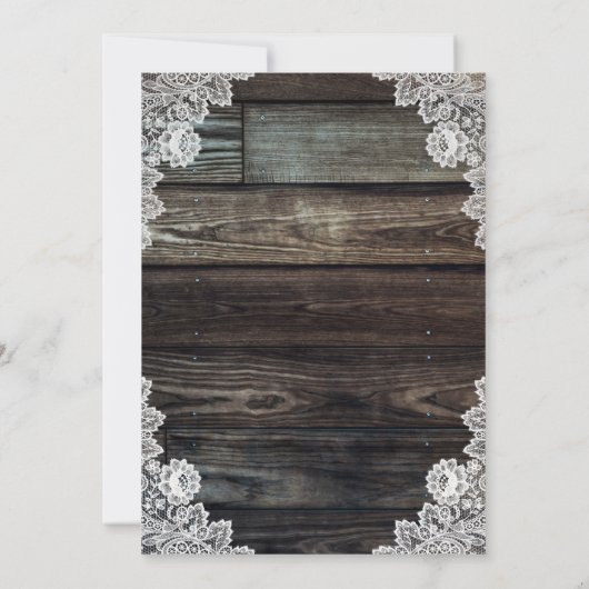 Rustic Wood Lace Burlap Hearts Wedding Invitations Kaart (Achterkant)