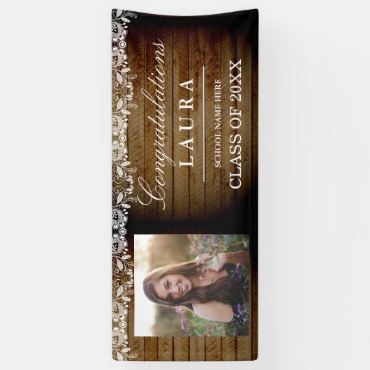 Rustic Wood Lace Congrats Afstuderen Photo Banner (Verticaal)