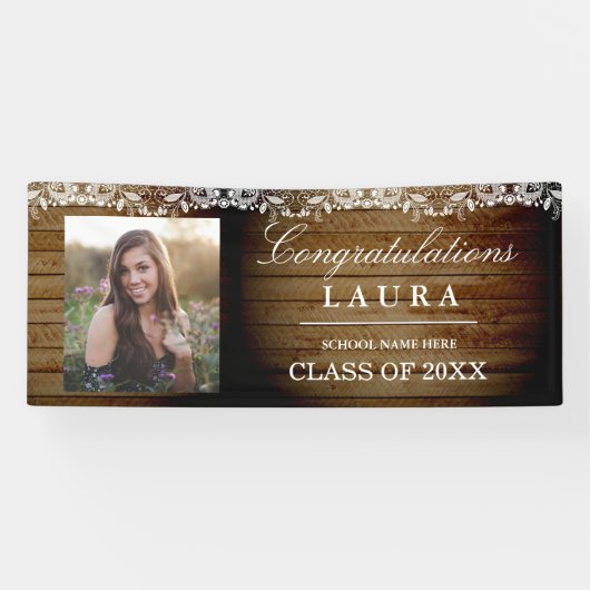 Rustic Wood Lace Congrats Afstuderen Photo Banner (Horizontaal)