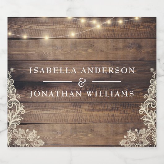 Rustic Wood & Lace Couples' Shower of Wedding Sparkling Wijnetiket (Enkel label)