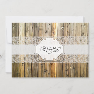 Rustic Wood Lace Elegant Wedding Invitation Kaart