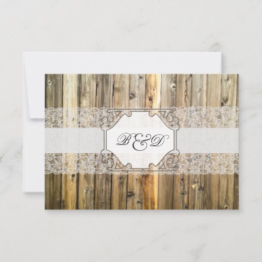 Rustic Wood Lace Elegant Wedding Invitation Kaart (Voorkant)