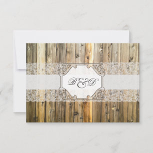 Rustic Wood Lace Elegant Wedding Invitation Kaart