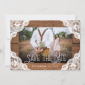 Rustic Wood Lace en Lichten Foto opslaan Datum Save The Date (Voorkant)