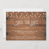 Rustic Wood Lace en Lichten Foto opslaan Datum Save The Date (Achterkant)