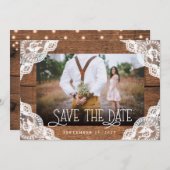 Rustic Wood Lace en Lichten Foto opslaan Datum Save The Date (Voorkant / Achterkant)