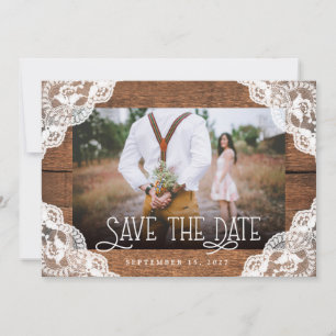 Rustic Wood Lace en Lichten Foto opslaan Datum Save The Date